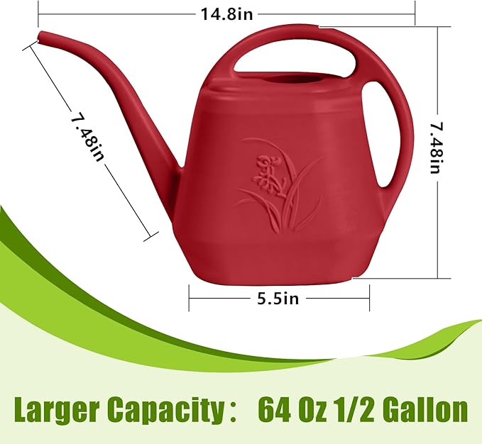 Hand Plastic Watering Can - for Indoor and Outdoor Home Garden Plants - with Long Spout - Wine Red - 1/2 Gallon