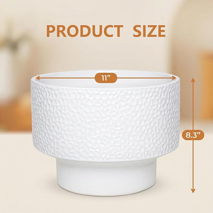 11 Inch Plant Pots, Ceramic Pots for Plants with Drainage Hole, Plant Pots Indoor for Monstera, Honeycomb Planter Flower Pot for Plants, Modern Planters for Deck Home Office Plants, White