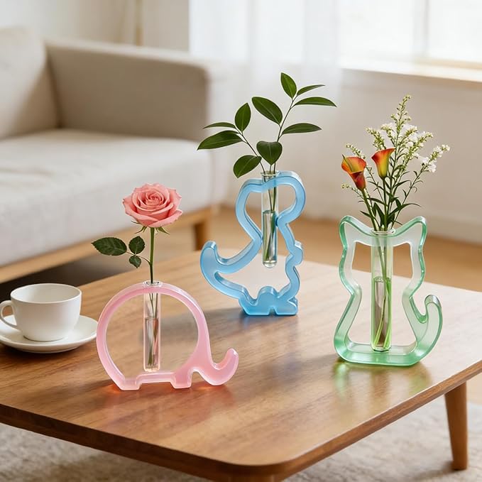 3 Pcs Animal Silicone Vase Molds for Resin Casting, lyfLux Cat Elephant Dinosaur Design Epoxy Molds Set with 8 Test Tubes, Hydroponic Plant Propagation Station & Desktop Decor DIY Crafts