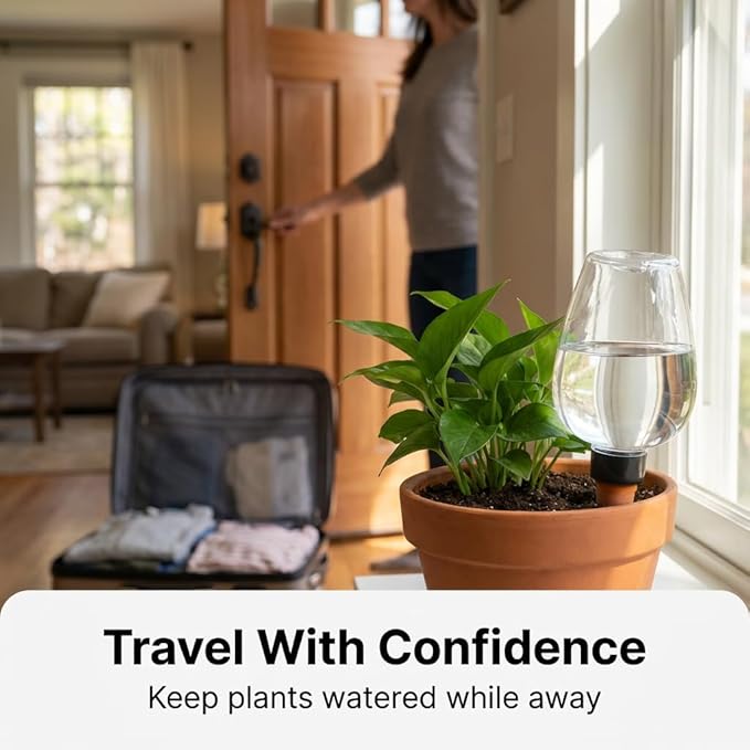4 pcs Self Watering Globes for Indoor Plants - Top-Fill 11.8oz Clear Plant Watering Devices for Vacation, Plastic Watering Bulbs with Terracotta Spikes