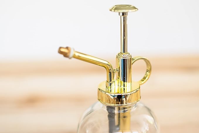 Glass Plant Watering Mister – 8 Ounces Gold Accent Plant Spray Bottle – Single Handed Watering Can for Indoor Plants