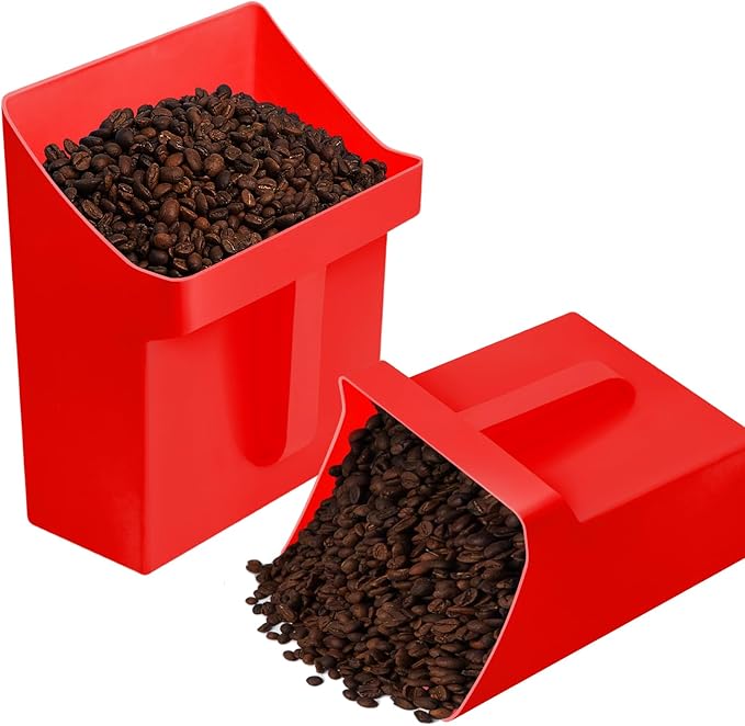 Relaxweex 2 Pcs Large Feed Scoop 128 oz Plastic Utility Grain Bird Seed Scoop Ice Seed Enclosed Bucket Shovel with Side Handle for Horse Chicken Livestock Animal Dry Food Restaurant Kitchen(Red)
