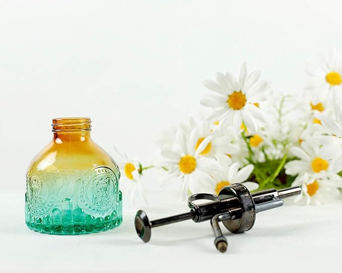 Hniuyun Glass Plant Mister Spray Bottle, 6.4 All Vintage Spritzer, Bronze Plastic Top Pump, Plant Mister Watering Garden Tool (Yellow Green Gradient)