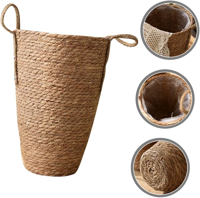 YARNOW Woven Flower Basket Plants Pots Indoor Seagrass Storage Vintage Vase Large Planters for Indoor Plants Rattan Multi-Purpose Garlic Seaweed