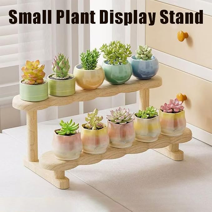 OULIGET Double Deck Wooden Display Riser Stand, Minifigures Doll Model Organizer Stand,Small Plant Perfume Jewelry Storage Rack for Desktop Window Sill Bar