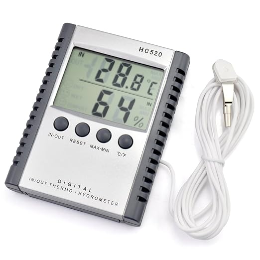 iKKEGOL Digital Indoor Outdoor in/Out Wall Mount Monitor Sensor LCD Temperature Thermometer Hygrometer Humidity Meter with Probe Cable