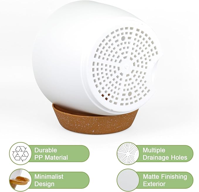 WSMKSZ 12 inch Large Self Watering Pots, Flower Plant Pots with Drainage Holes for Indoor Outdoor Garden Plants, Plastic Planters with Removable Deep Reservoir, White with Brown