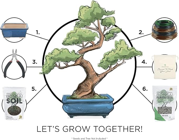 Leaves and Soul Complete Bonsai Kit – Green Oval Ceramic Pot with Soil, Fertilizer, 160ft Training Wire, Cutter & Storage Bag | DIY Bonsai Repotting Starter Kit for Tree Growing