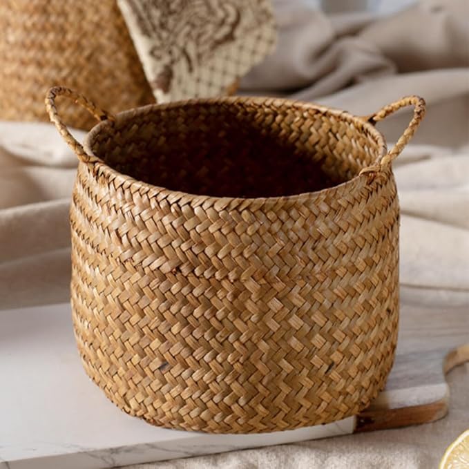 OSALADI Box Rustic Touch Basket for Storage Desktop Flower Arrangement Basket Storage Grocery Woven Seagrass Organizer s for Shelves Woven s for Storage