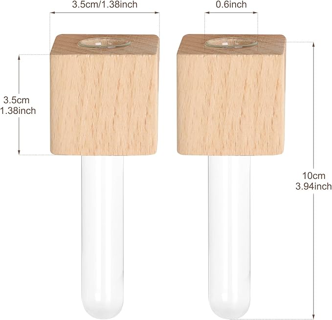 Magnetic Test Tube Flower Vases for Refrigerator, Set of 2 Wooden Fridge Magnet Planters with Glass Tubes – Light & Dark Wood Color, Propagation Station for Hydroponic Display (No Plant Included)