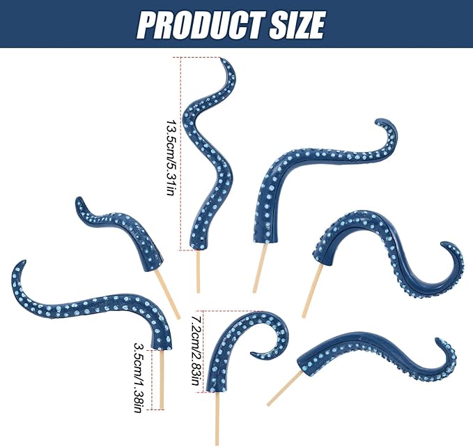 BOXOB 7pcs Octopus Tentacle Plant Stakes, Various Shapes Glow in The Dark Octopus Leg Stakes Evil Decorative Garden Stakes for Potted Plants Indoor Outdoor Decoration (Blue)