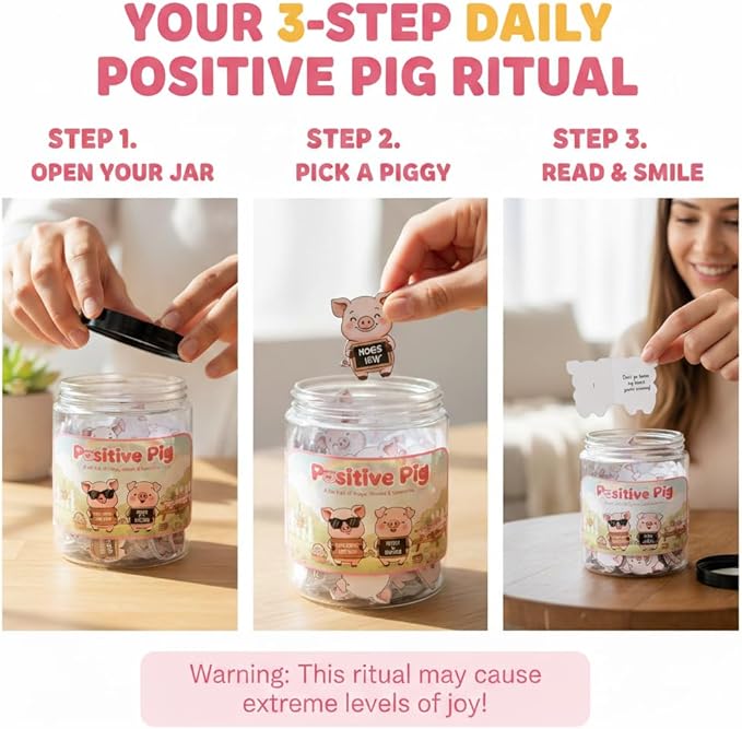 Positive Pig Jar With 60 Daily Affirmation Cards, Gifts For Sister, Daughter Birthday Gift, Pig Present For Pig Lovers Women Girls Men Teens Kids, Christmas Pig Decorations For Home, The Pink Stuff