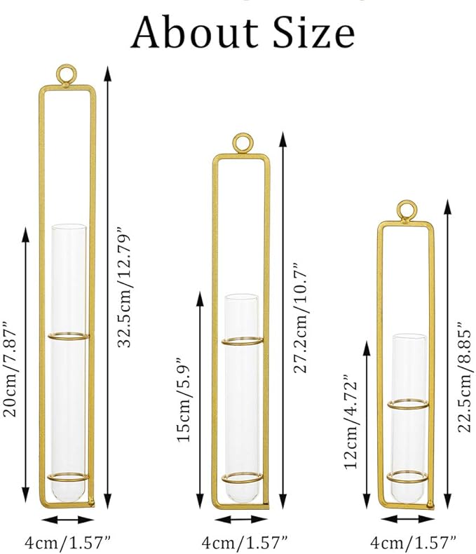 Sziqiqi Glass Propagation Station Test Tube Vases Clear Glass for Cuttings, Buds, Greenery Hydroponic Plant Propagation Home Balcony Bath Wall Decoration Floral Container Set of 3 Gold