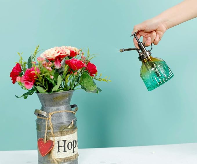 Hniuyun Glass Plant Mister Spray Bottle, 6.4 All Vintage Spritzer, Bronze Plastic Top Pump, Plant Mister Watering Garden Tool (Yellow Green Gradient)