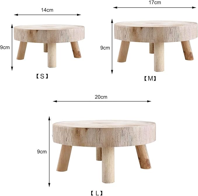 UNIE Mini Wooden Stool Round Garden Flower Display Stand Decorative Short Stool for Indoor Outdoor Office Dining Room, Natural Wood, Small, (200716LY03-4-6767-1046498581)
