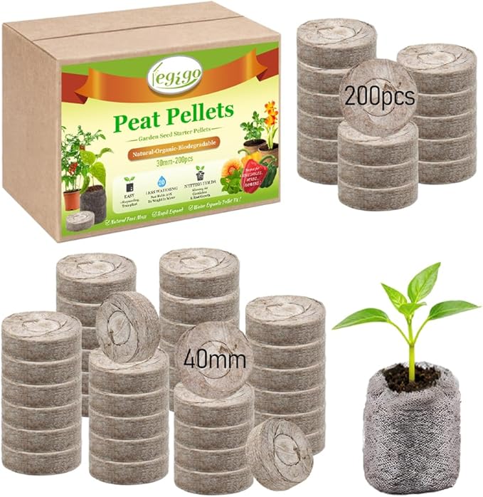 Legigo 200 PCS 40mm Peat Pellets Seed Starter Soil, Compressed Seed Starting Pods Plant Starter Soil Pods Plugs for Seedlings, Peat Pods for Starting Seeds, Herbs Tomatoes Flowers and Vegetables