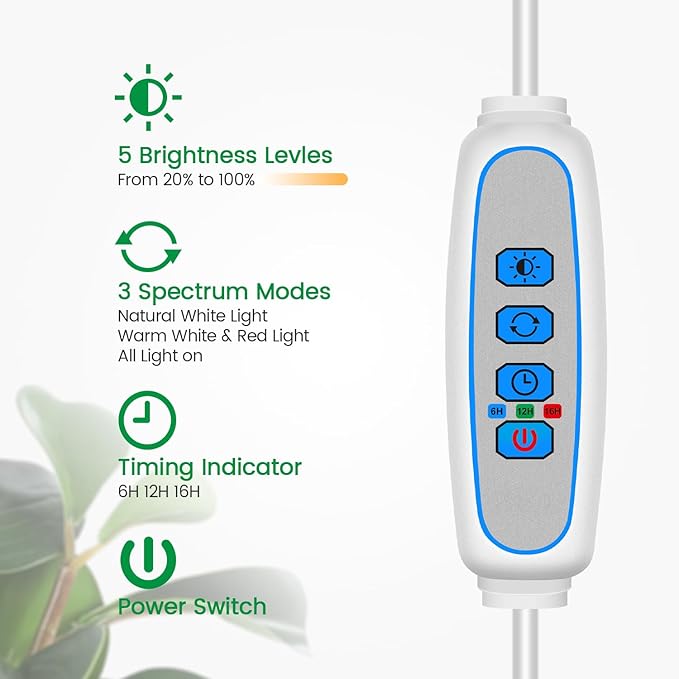 Garpsen Halo Grow Light, Full Spectrum Plant Light with Gooseneck, 3 Colors Modes and 5 Dimmable Levels, 6/12/16H Timer, 65'' Height Adjustable Grow Lamp for Large Plants(3Pack)-White