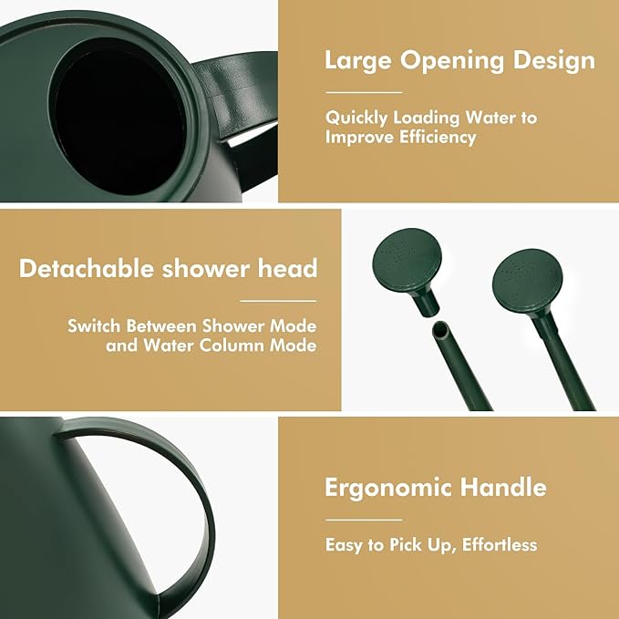 Watering Can for Indoor Outdoor Plants, Modern Small Watering Cans with Removable Nozzle, Long Spout Watering Can for Indoor Bonsai Plants Garden Flowers 1/2 Gallon 1.8L 60OZ (Dark Green)