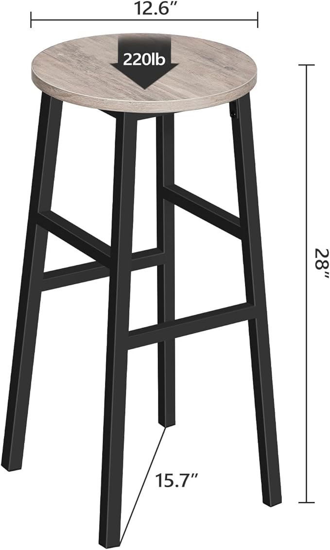 MAHANCRIS Bar Stools, Set of 2 Round Bar Chairs with Footrest, 28 Inch Kitchen Breakfast Bar Stools, Industrial Stools, Easy Assembly, for Dining Room, Kitchen, Greige BAHG02701 (Pack of 3)