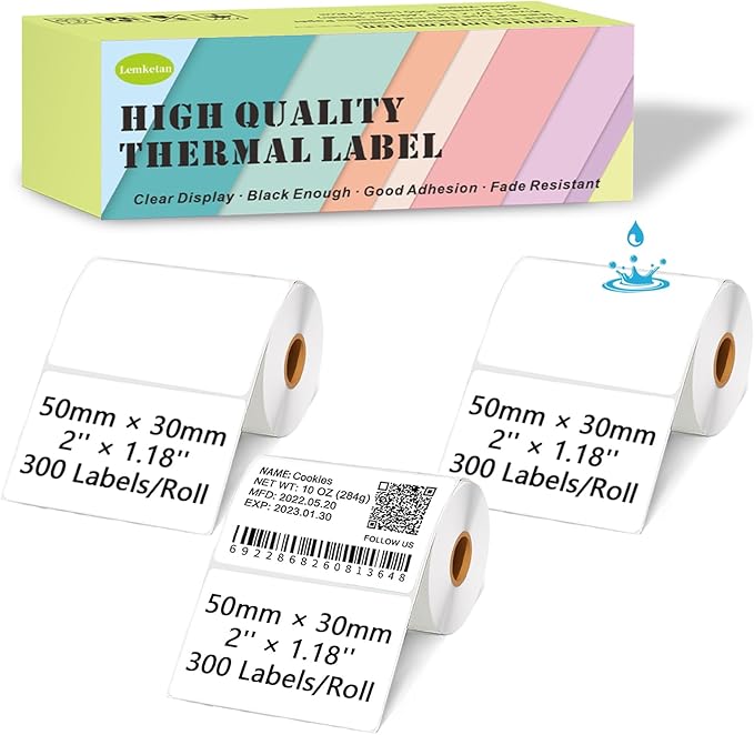 Thermal Labels Compatible for Supvan T50M Pro, Phomemo M110, Label Maker Tape Refill, Weatherproof & Tear-Resistant Thermal Stickers (50mm x 30mm, 1.97''x1.18'')