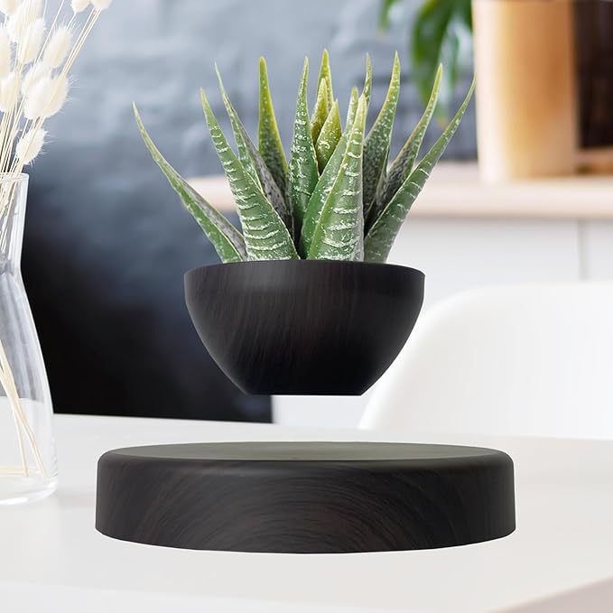 Magnetic Levitatng Plant Pot, Floating Plant Pot, Small Bonsai Pot for Succulent, Levitating Decoration for Home Office(Dark Brown)