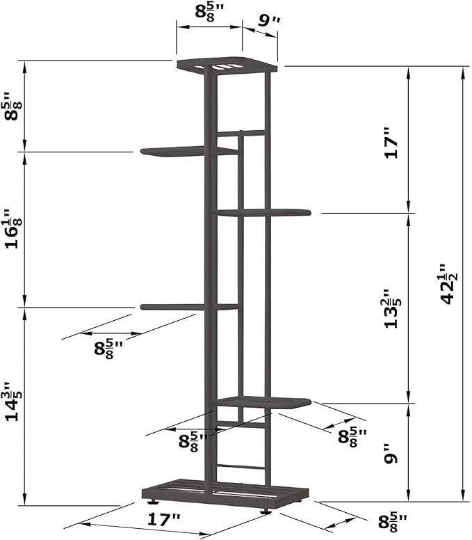 MTB Garden 6 Tier Metal Plant Stand for Indoor Outdoor Flower Pot Display Planter Shelf, Charcoal Grey