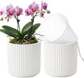 2 Pack of 4in Ceramic Cachepot with 4 inch Clear nusery Pot - self Watering Indoor Planter with Drainage for Root Visibility,semi Hydro pots for repotting Succulent,White