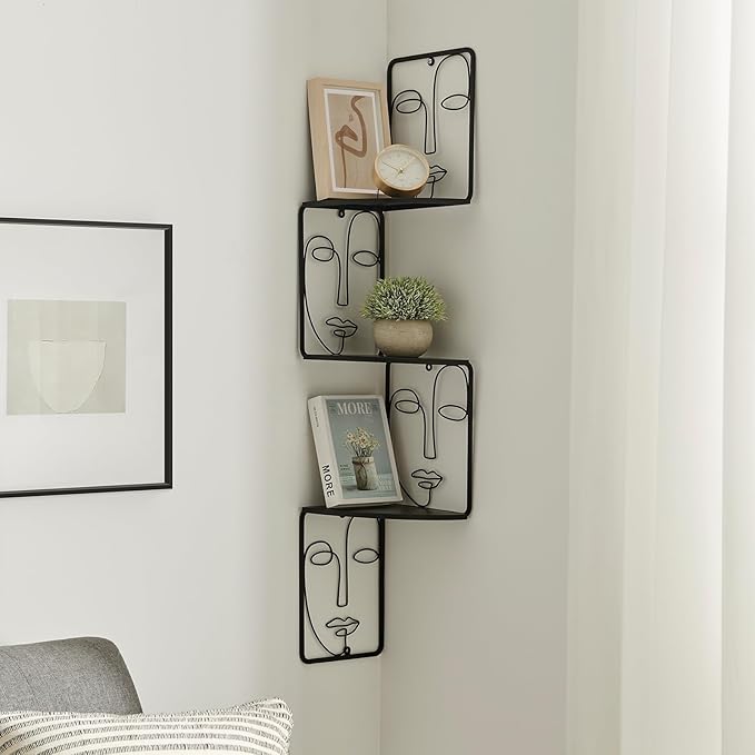 Corner Shelf, Wall Mounted Face Sculpture Display Shelf with Philosophical Art Design for Living Room Decor, Wall Corner Bookshelf Multi Unit Organizer, Tall Shelf Plant Stand for Bedroom, Bathroom