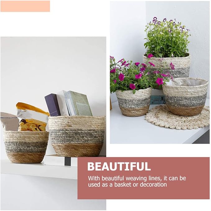 Kisangel 2pcs Flower Basket Woven Planter Plant Pots Indoor Plant Basket Multi-Purpose Woven s for Plant Multi-Purpose s Straw Flower Pot Girl Grass
