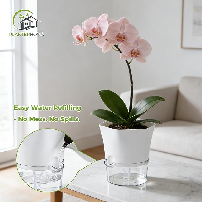 10-Pack 4.33" Clear Self Watering Pots for Indoor Plants Large Hexagon Self-Watering Planters Orchid Pots Plastic Wick Flower Plant Pots for African Violet, Spider, Herbs, Home Decor, White and Clear