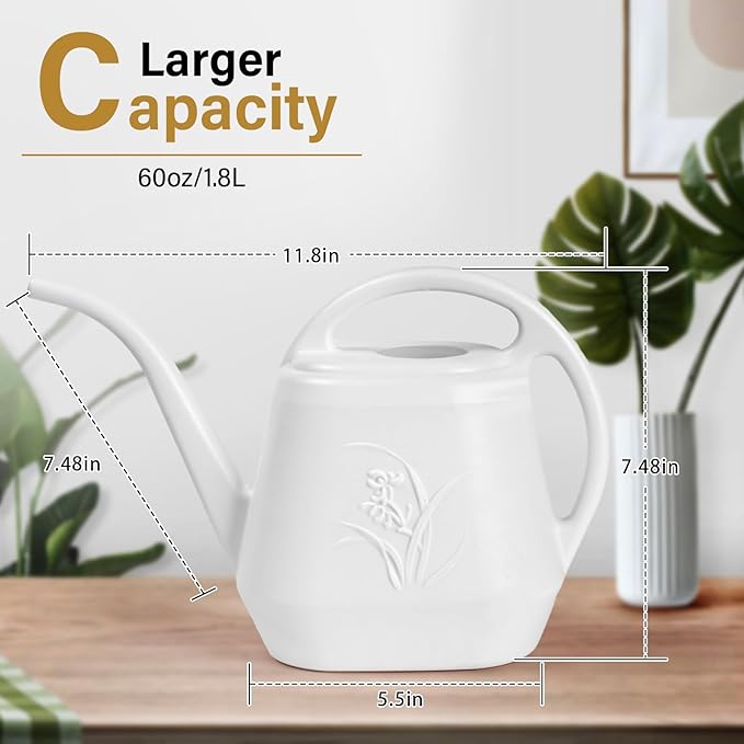 ZXJ Plant Watering Can - for Indoor and Outdoor Home Garden Plants - with Long Spout - White - 1/2 Gallon