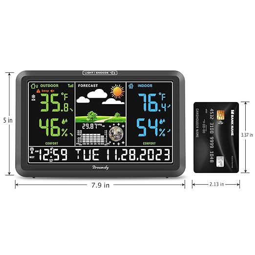 DreamSky Weather Station Indoor Outdoor Thermometer Wireless with Digital Atomic Clock for Home, Large Display with Dimmer, USB Port, Inside Outside Temperature Humidity Monitor (Plug-in)