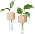 Magnetic Test Tube Flower Vases for Refrigerator, Set of 2 Wooden Fridge Magnet Planters with Glass Tubes – Light & Dark Wood Color, Propagation Station for Hydroponic Display (No Plant Included)