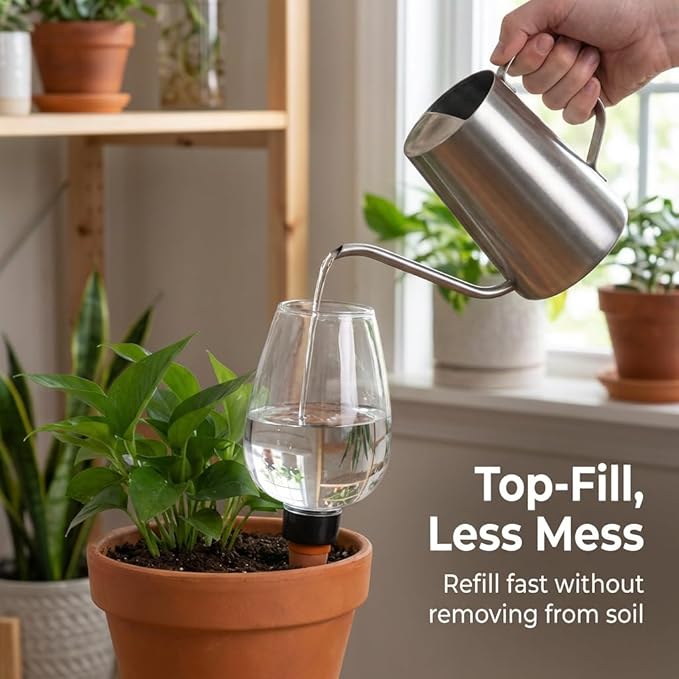 3 pcs Self Watering Globes for Indoor Plants - Top-Fill 11.8oz Clear Plant Watering Devices for Vacation, Plastic Watering Bulbs with Terracotta Spikes