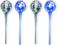 Lexi Home Aqua Globes for Indoor Plants & Outdoor Plants, Watering Can for Plant, Self Watering Planters, Water Globe, Hand Blown Glass, 4 Pack Large, Blue/Blue