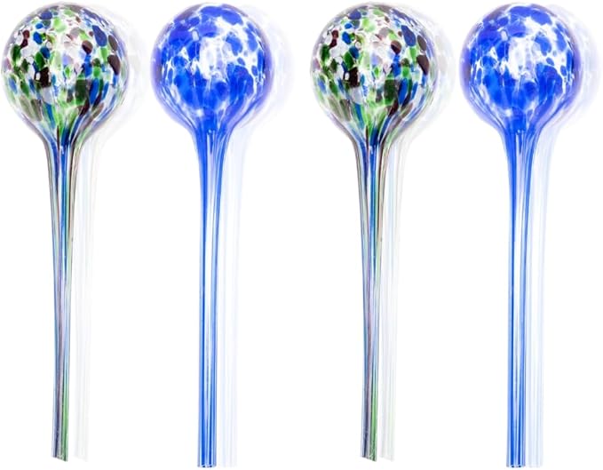 Lexi Home Aqua Globes for Indoor Plants & Outdoor Plants, Watering Can for Plant, Self Watering Planters, Water Globe, Hand Blown Glass, 4 Pack Large, Blue/Blue