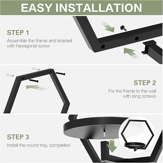 3 Packs Wall Planters for Indoor Plants, 7.9inch Metal Wall Plant Holder Hanger Wall Decor, Wall-Mounted Hanging Planters Window Plant Shelves Outdoor(Black)