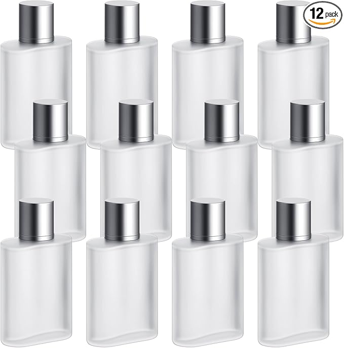 Tessco for you 12 Pcs 50/100ml Frosted Glass Bottle Perfume Atomizer Refillable Spray Empty Perfume Dispenser Fine Mist Atomizer Cosmetic Container for Travel Men Women (1.7 Ounces,Silver Gray)