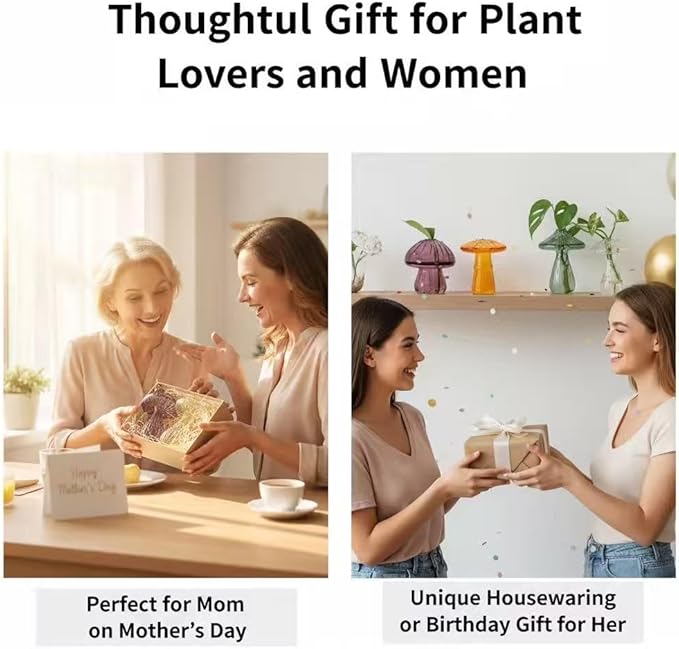 6 Pcs Colored Mushroom Glass Propagation Vases for Plants, Hydroponic Bud Vase Plant Propagation Stations Decor, Glass Terrariums for Indoor Plants, Cute Mushroom Vase Gifts for Women & Planter Lovers