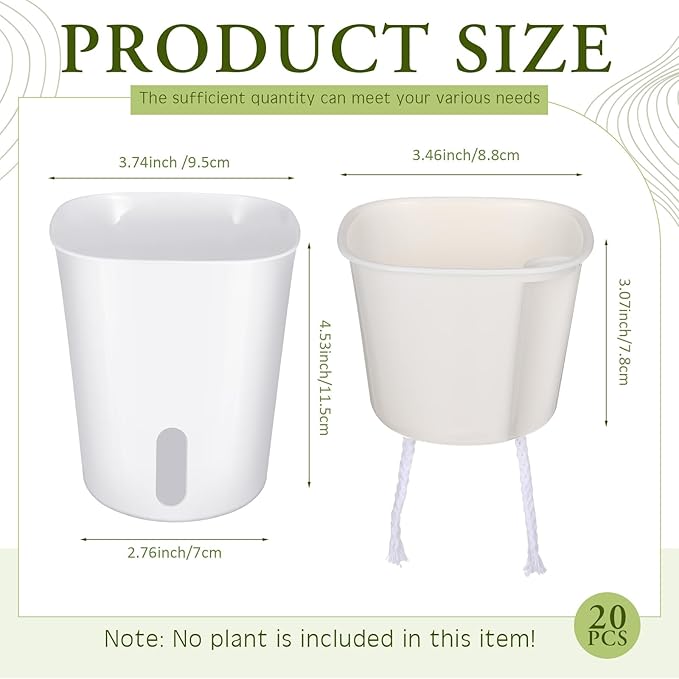 Ziliny 20 Pcs 3.74 Inch Self Watering Pots Self Watering Planters for Indoor Planters Plastic Garden Flower Pots with Level Indicator Vents for Herbs