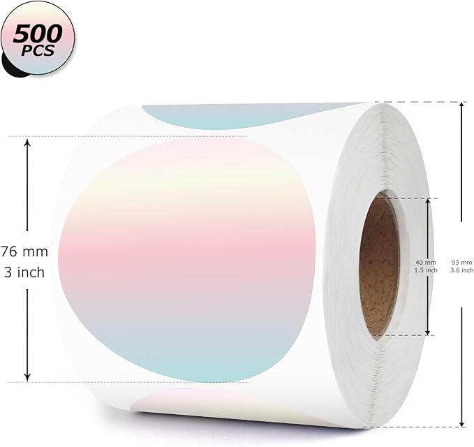 Red Gradient Thermal Labels Vinyl 3 Inch Self-Adhesive Circle Stickers Roll Waterproof Printable Round Decals Name Tag for QR Code DIY Office Address 500 PCS