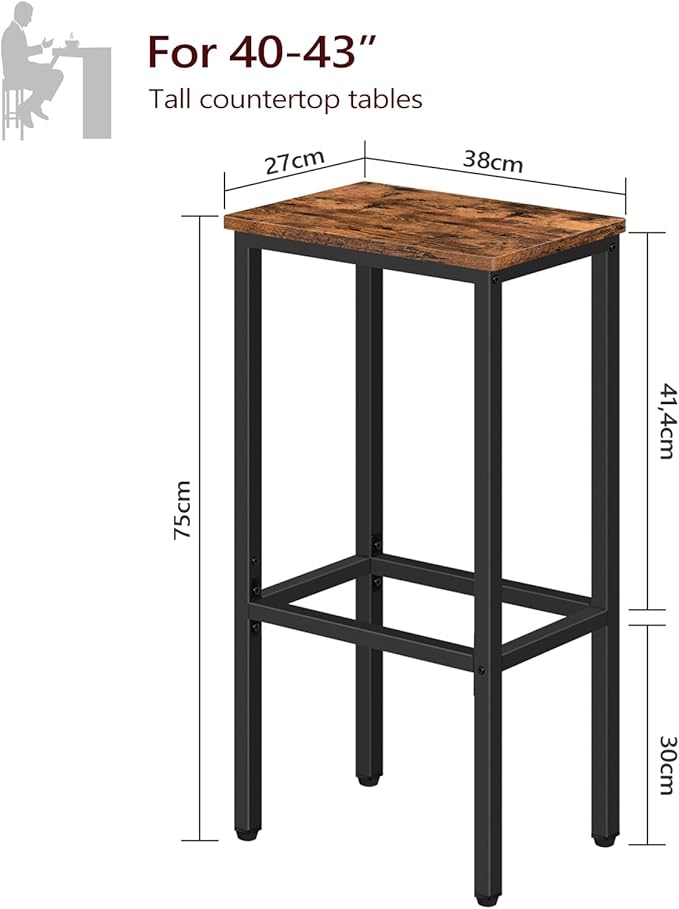 MAHANCRIS Set of 2 Bar Stools, 29.5" Tall Counter Bar Stools, Kitchen Breakfast Bar Chairs with Footrest, Rectangular Industrial Bar Chairs, for Dining Room, Rustic Brown and Black BAHR01701