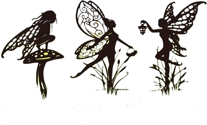3pc Metal Garden Stake,Garden Fairy Metal Outdoor Decor for Your Patio and Lawn,Insert Silhouette Plaque Statue