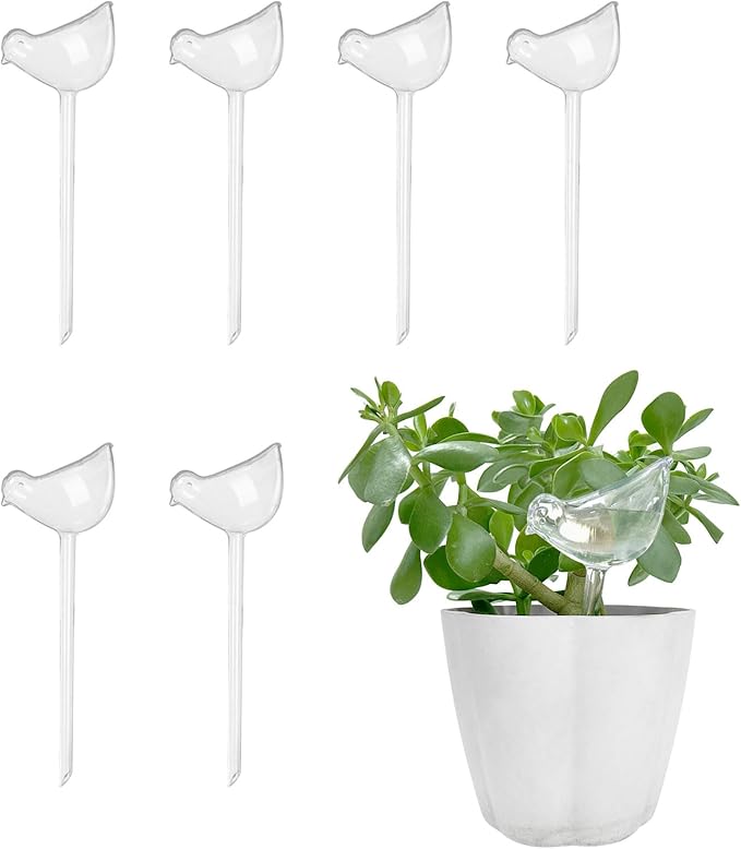jabrand 6pcs Self Watering Planter Insert Bird Shape, Clear Plant Watering Globes Spike Devices for Indoor Outdoor Plants, Gift for Plant Lovers