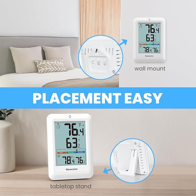 Newentor Indoor Outdoor Thermometer Wireless, Weather Stations Wireless Indoor Outdoor, Outdoor Thermometers for Patio House, Outside Inside Thermometers with Comfort Indicator, White with 2 Sensors