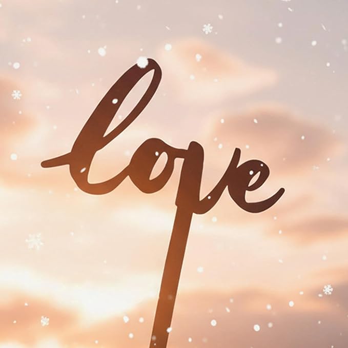 Love Text Metal Garden Stake – Powder-Coated Rustic Plant Pick for Pots & Planters, Indoor/Outdoor Decorative Accent