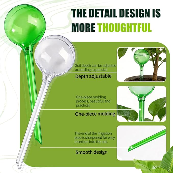Yahpetes Automatic Watering Globe Plant Watering Globes Plastic Watering Bulbs Waterer Flower Water Drip Irrigationdevice Self Watering System (Clear+Green)