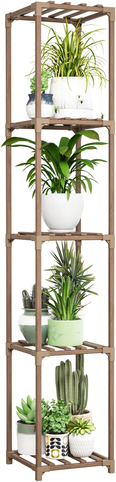 Bamworld Plant Stand Indoor Outdoor 5 Tier Tall Large Wood Plant Shelf Multi Tier Flower Stands Garden Shelves Wooden Plant Display Holder Rack for Living Room Corner