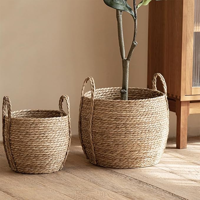 Wicker Planter Basket, Basket Planters for Indoor Plants, Rattan Grass Woven Flower Baskets, Planter Pot for Living Room,Floor Standing Storage,Balcony Garden Decoration (13.77x14.17in)