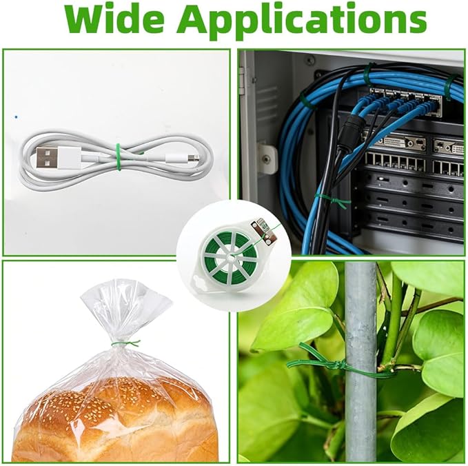 Plant Ties 492 Feet Green Garden Twist Ties with Built-in Cutter Plant Garden Twine Wire for Gardening Climbing Plants Support Indoor Outdoor Office Home Cable Organization Rustproof Flexible Reusable